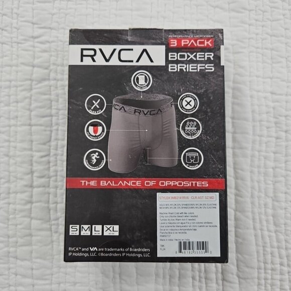 RVCA Men's Microfiber Boxer Briefs Size M (32-34) 3-Pack Stretch Flex Fit NIB - Picture 2 of 12